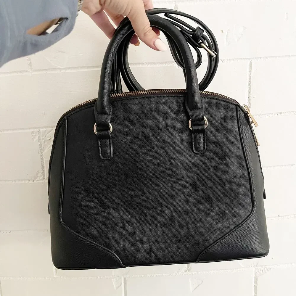 FOREVER 21 Black Crossbody Top Zip Purse Gold Hardware